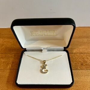 24 KT Gold Over Sterling Silver Necklace With “E” Pendant in Diamond